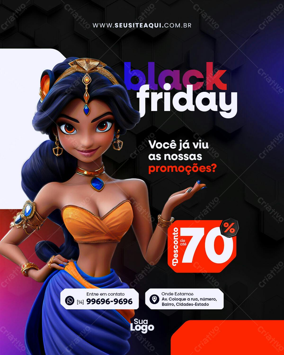 Flyer Black Friday com Princesa PSD Editável