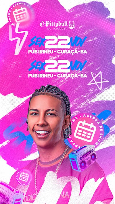 Flyer Agenda De Shows Semanal Mensal O Pittybull Story Psd Editável