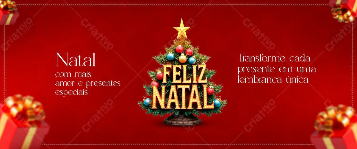 Banner Natalino com Árvore e Presentes PSD Editável