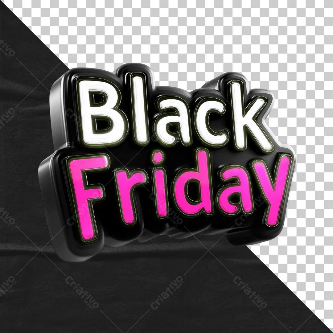 Selo 3D Black Friday promocional preto e rosa