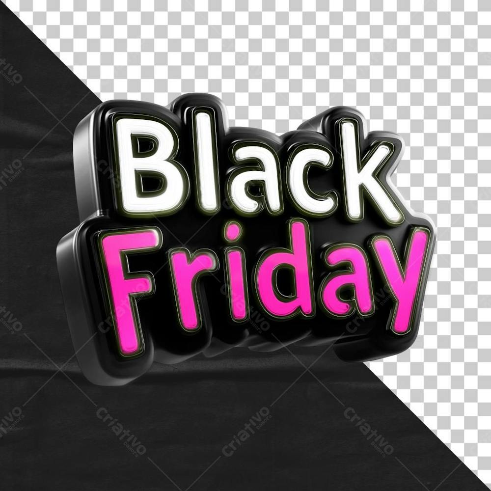 Selo 3D Black Friday Preto E Rosa Para Composição