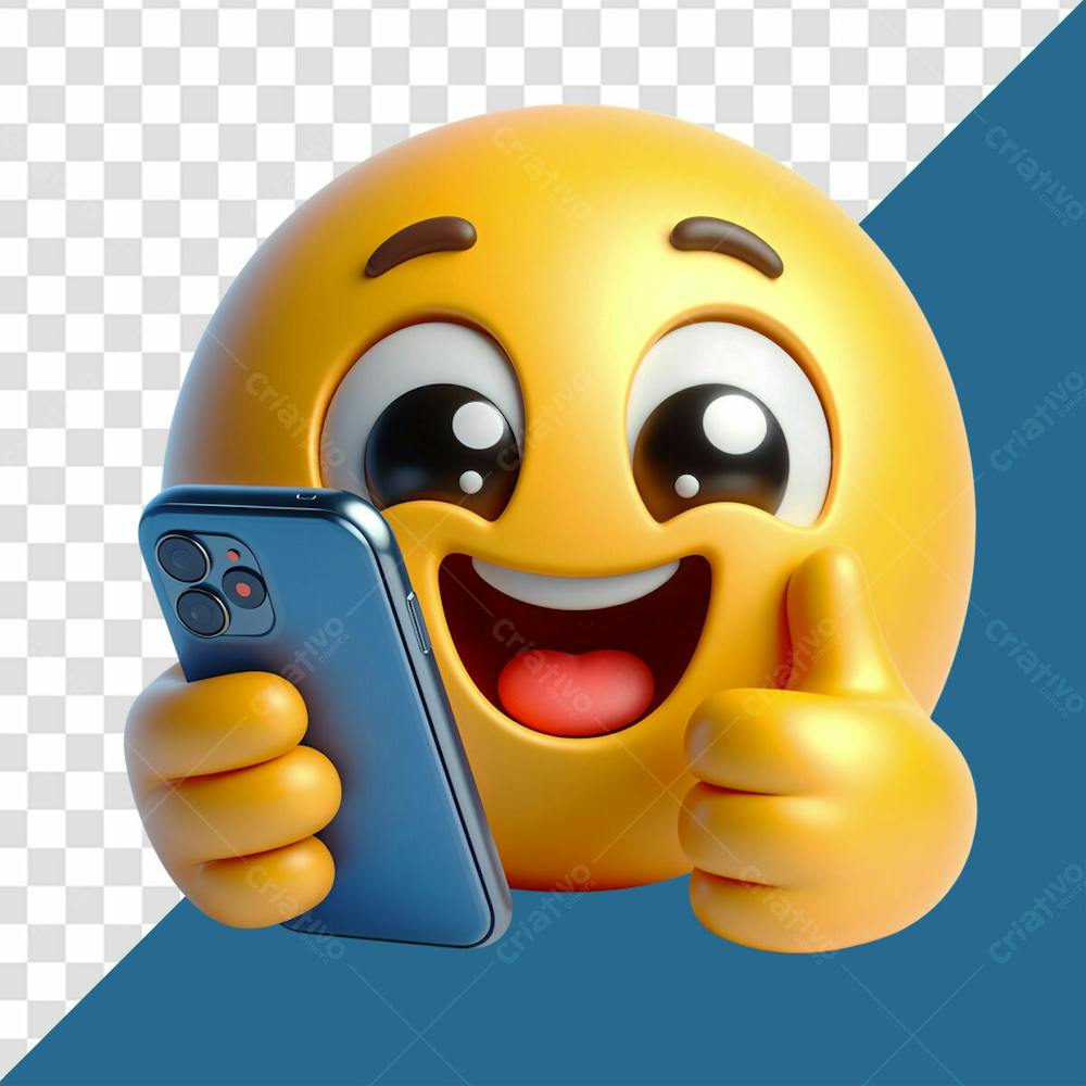 Emoji 3D segurando um celular enquanto faz um joinha elemento 3d para composição PSD