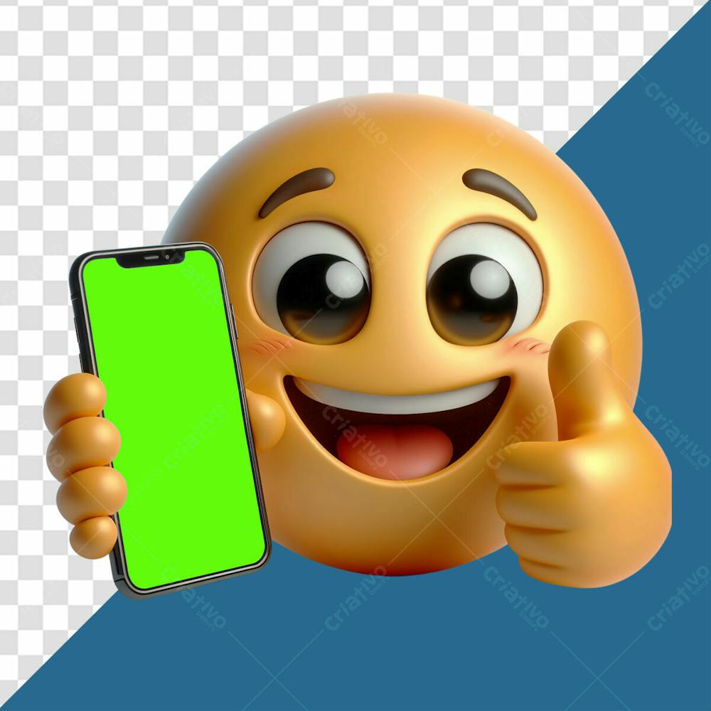 Emoji 3D segurando um celular enquanto faz um joinha elemento 3d para composição PSD