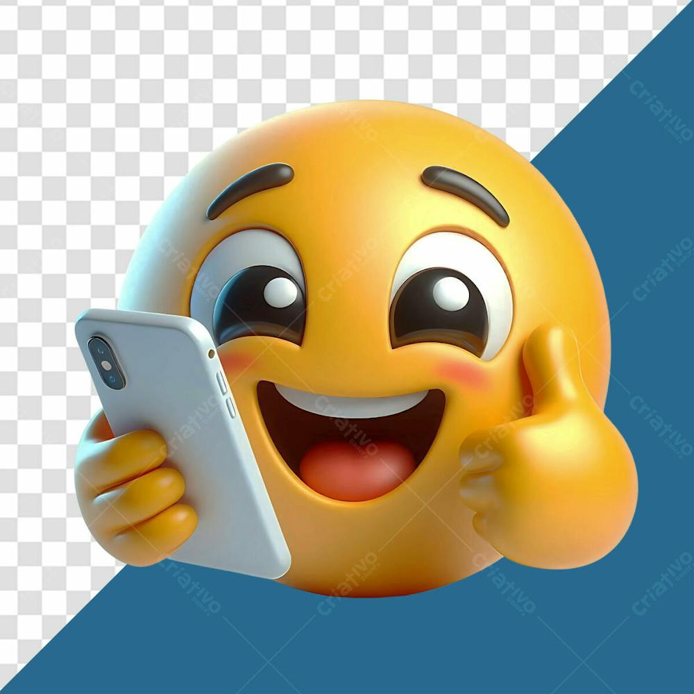 Emoji 3D segurando um celular enquanto faz um joinha elemento 3d para composição PSD