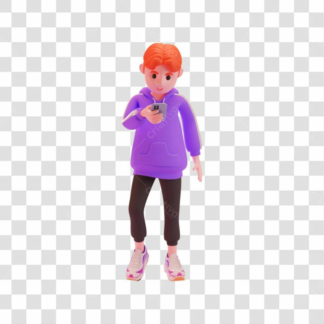 Icone rapaz usando celular PNG com fundo transparente