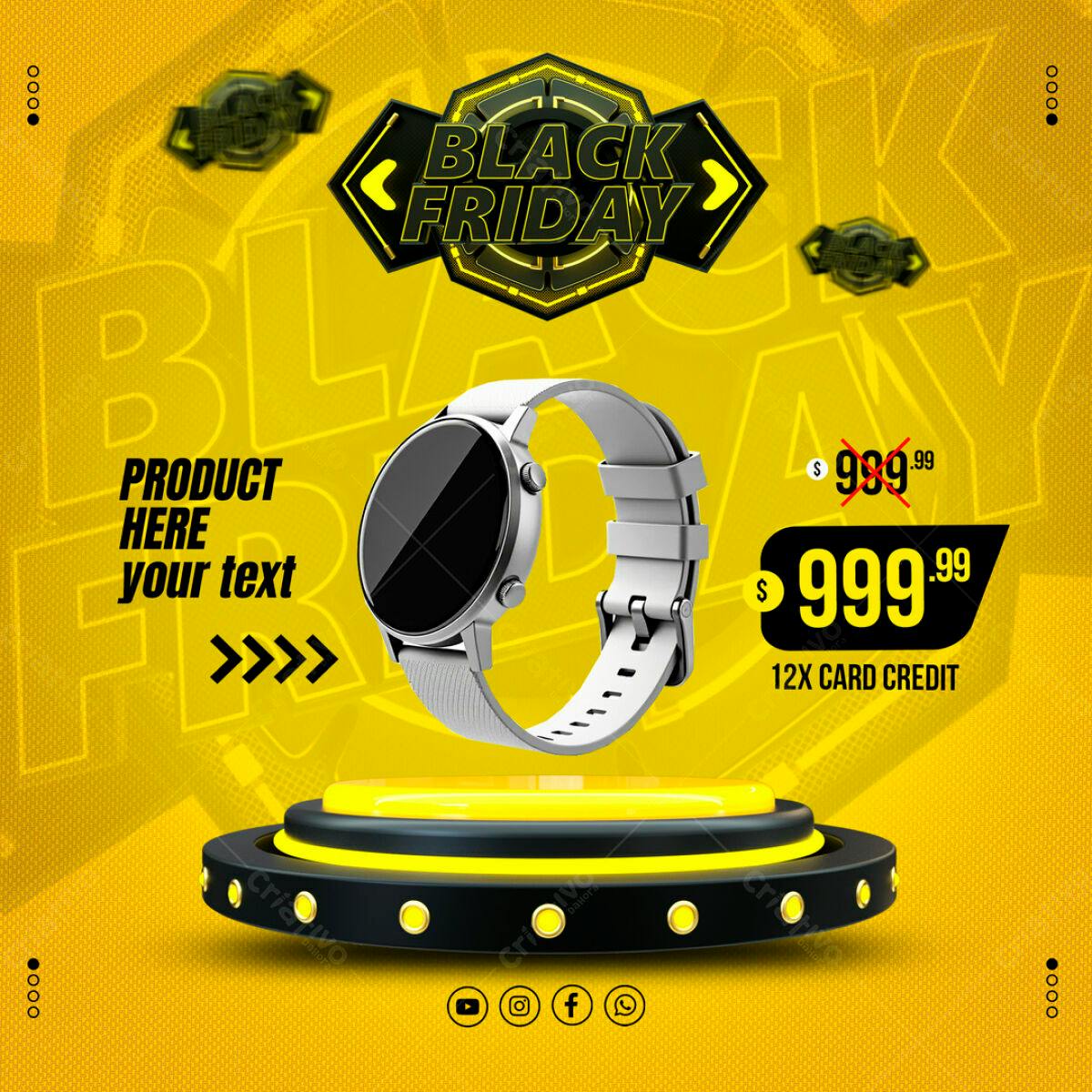 Banner Black Friday Relógio Inteligente PSD Editável