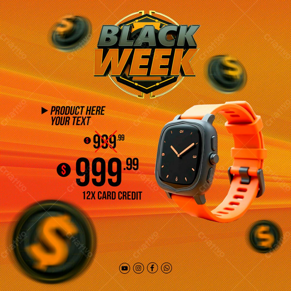 Banner Black Week Relógio Smartwatch PSD Editável