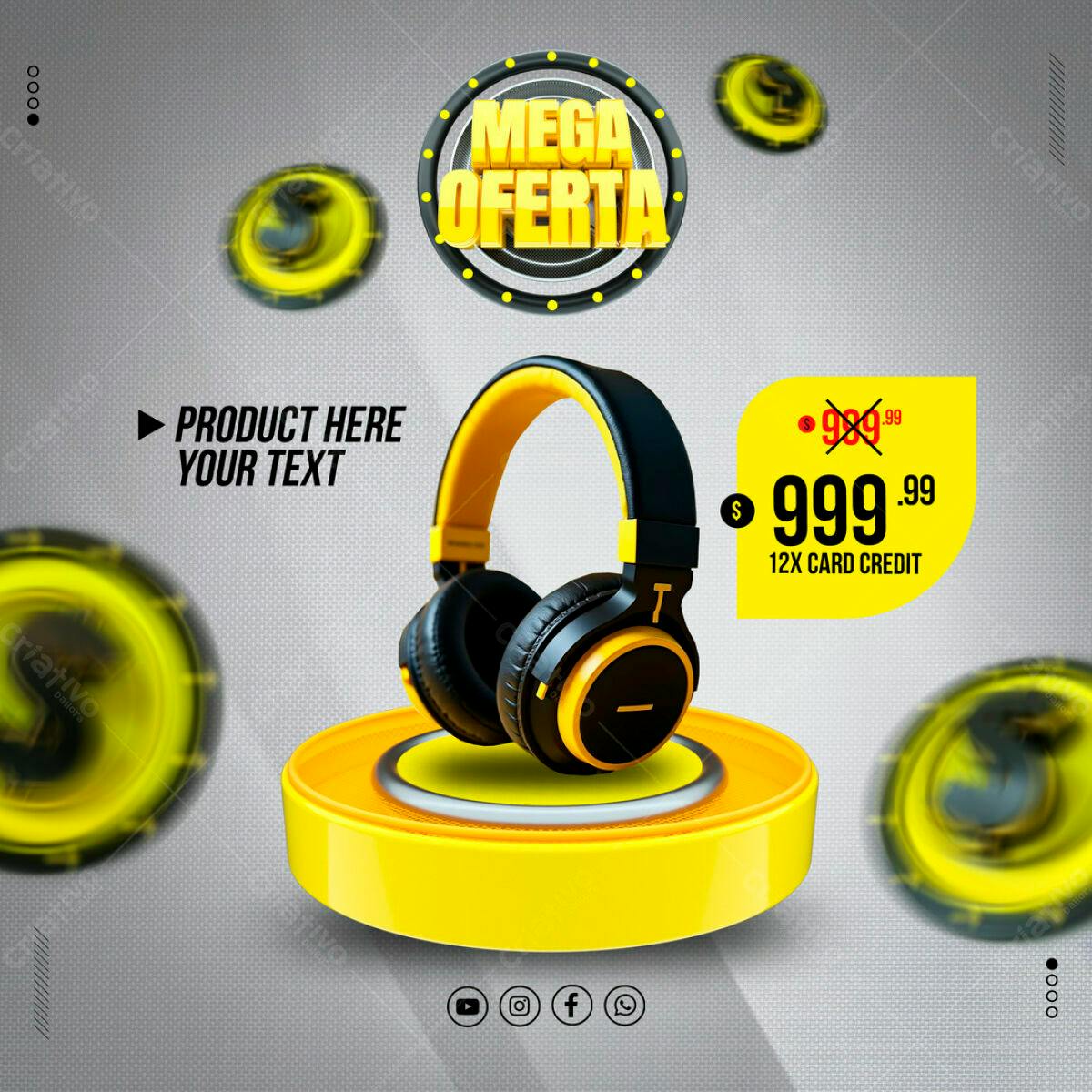 Banner Mega Oferta Fones de Ouvido PSD Editável