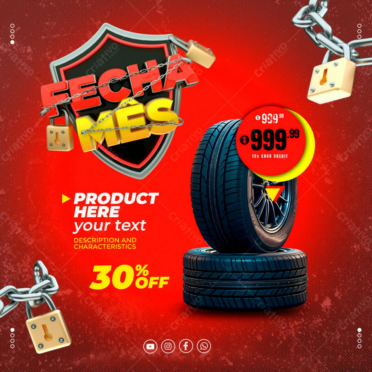 Flyer de Promoção de Pneus PSD Editável