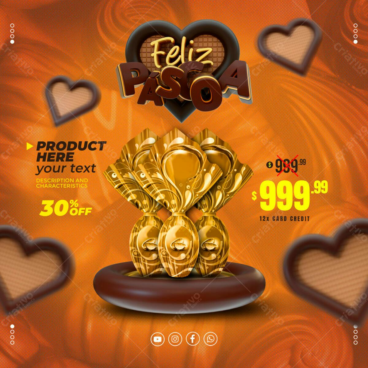 Flyer Páscoa com Ovos de Chocolate PSD Editável