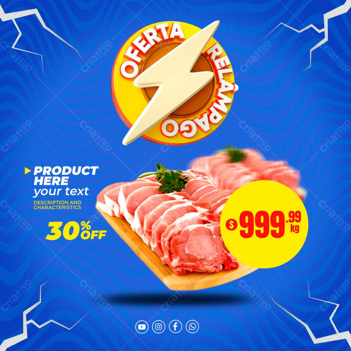 PSD Flyer Oferta Relâmpago de Carne PSD Editável