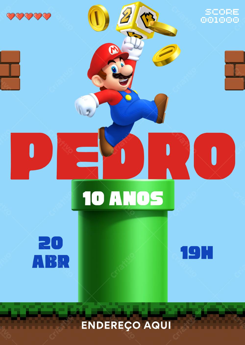 Convite Aniversário Infantil Super Mario Bros