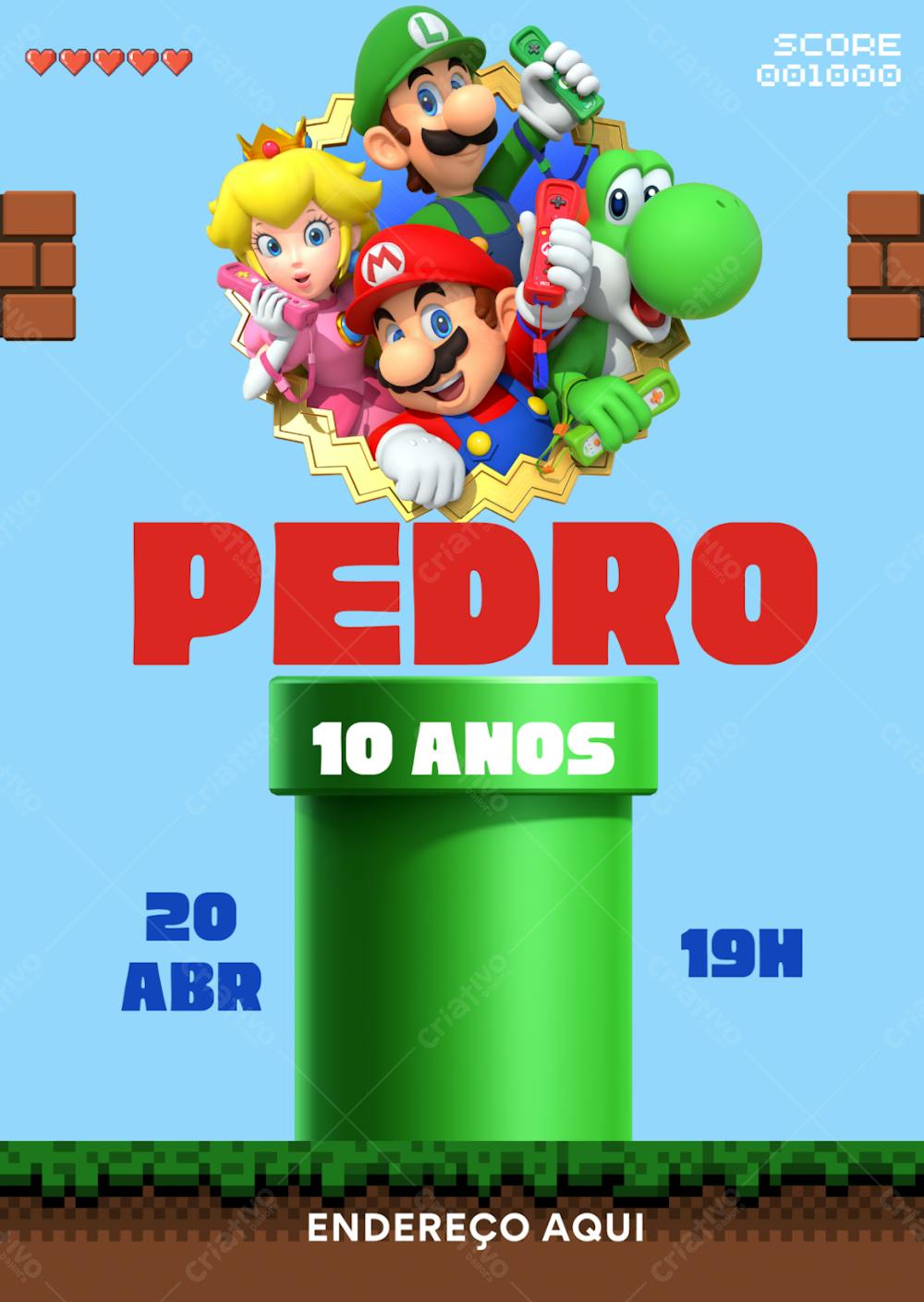 Convite Aniversário Infantil Super Mario Bros