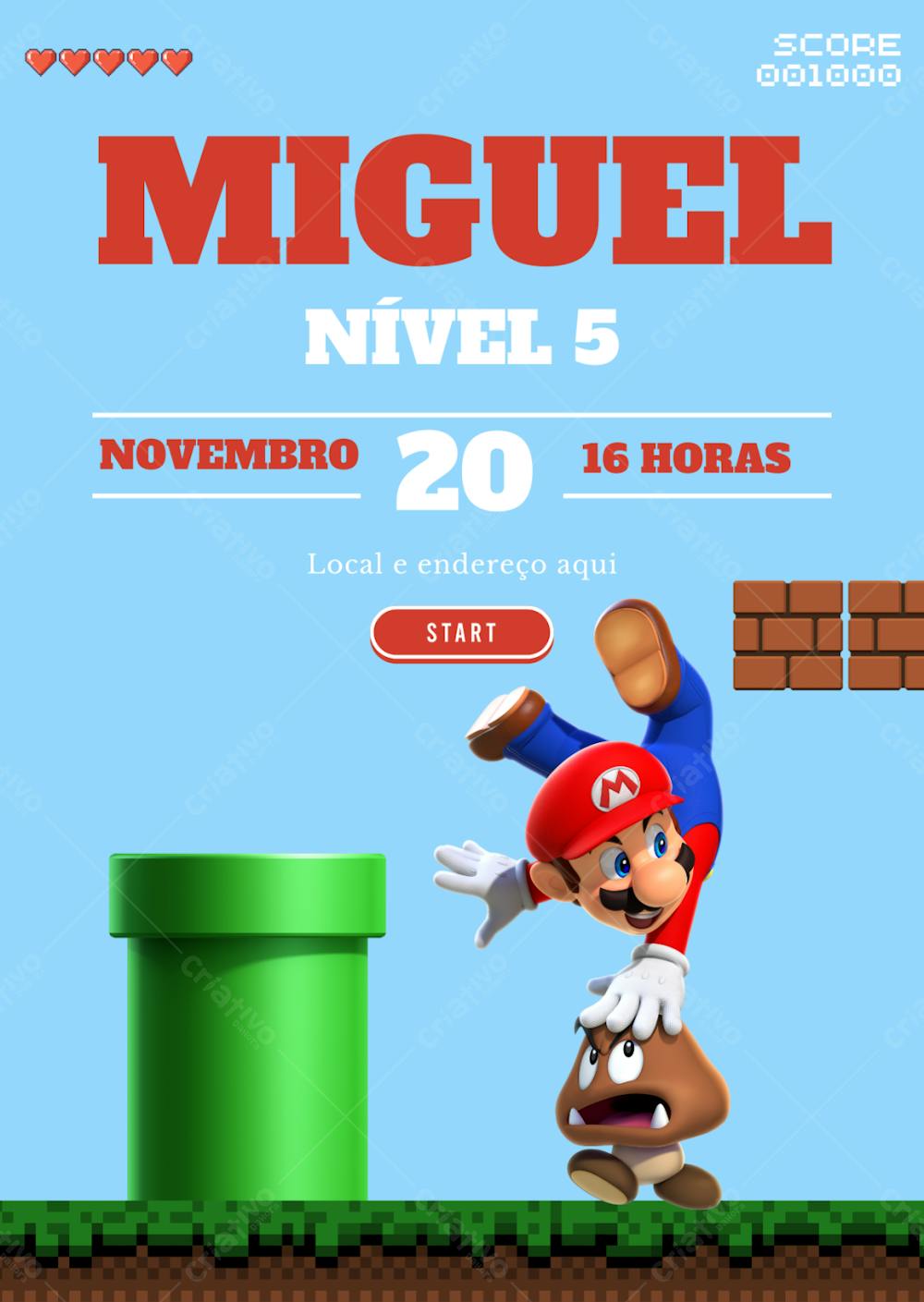 Convite De Aniversário Infantil Super Mario Bros