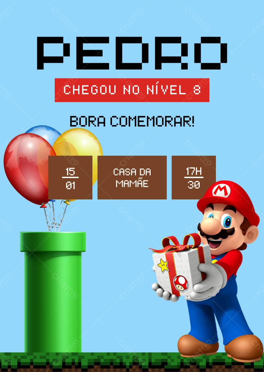 Convite De Aniversário Infantil Super Mario Bros