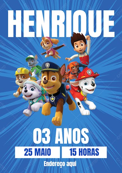 Convite De Aniversário Infantil Patrulha Canina