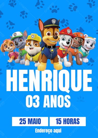 Convite De Aniversário Infantil Patrulha Canina
