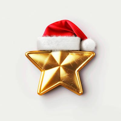 Estrela Dourada 3D Com Um Chapéu De Papai Noel Em Um Fundo Branco