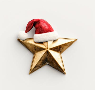 Estrela Dourada 3D Com Um Chapéu De Papai Noel Em Um Fundo Branco