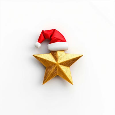Estrela Dourada 3D Com Um Chapéu De Papai Noel Em Um Fundo Branco