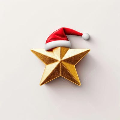 Estrela Dourada 3D Com Um Chapéu De Papai Noel Em Um Fundo Branco