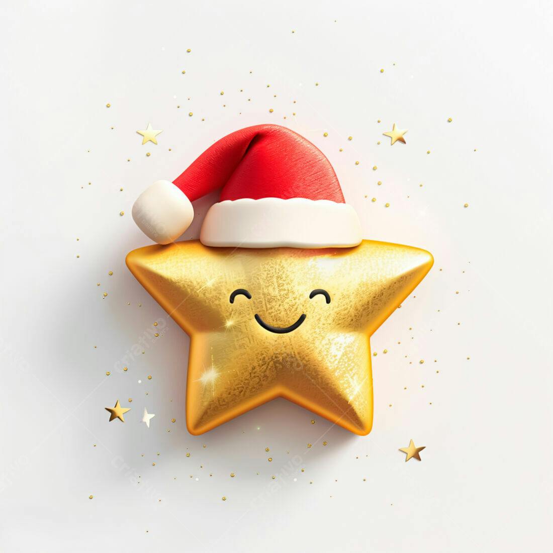 Estrela dourada com chapéu de Papai Noel
