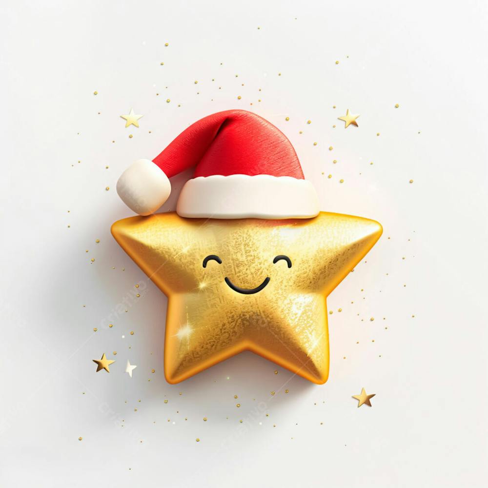 Estrela Dourada 3D Com Um Chapéu De Papai Noel Em Um Fundo Branco