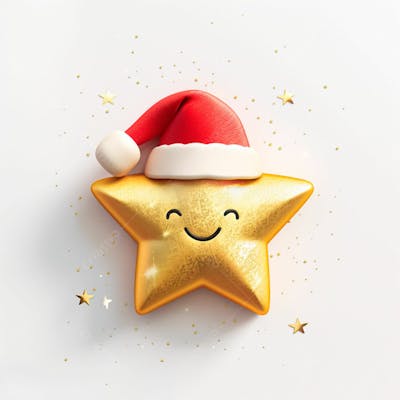 Estrela Dourada 3D Com Um Chapéu De Papai Noel Em Um Fundo Branco
