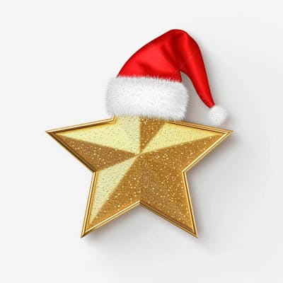 Estrela Dourada 3D Com Um Chapéu De Papai Noel Em Um Fundo Branco