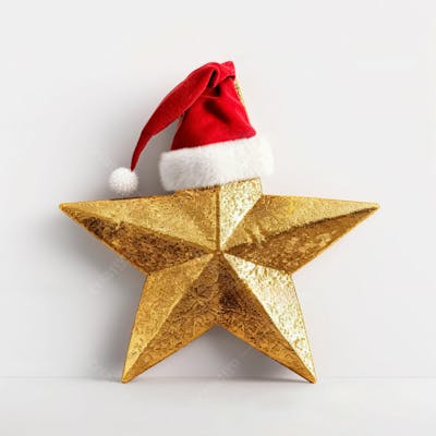 Estrela Dourada 3D Com Um Chapéu De Papai Noel Em Um Fundo Branco