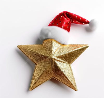 Estrela Dourada 3D Com Um Chapéu De Papai Noel Em Um Fundo Branco