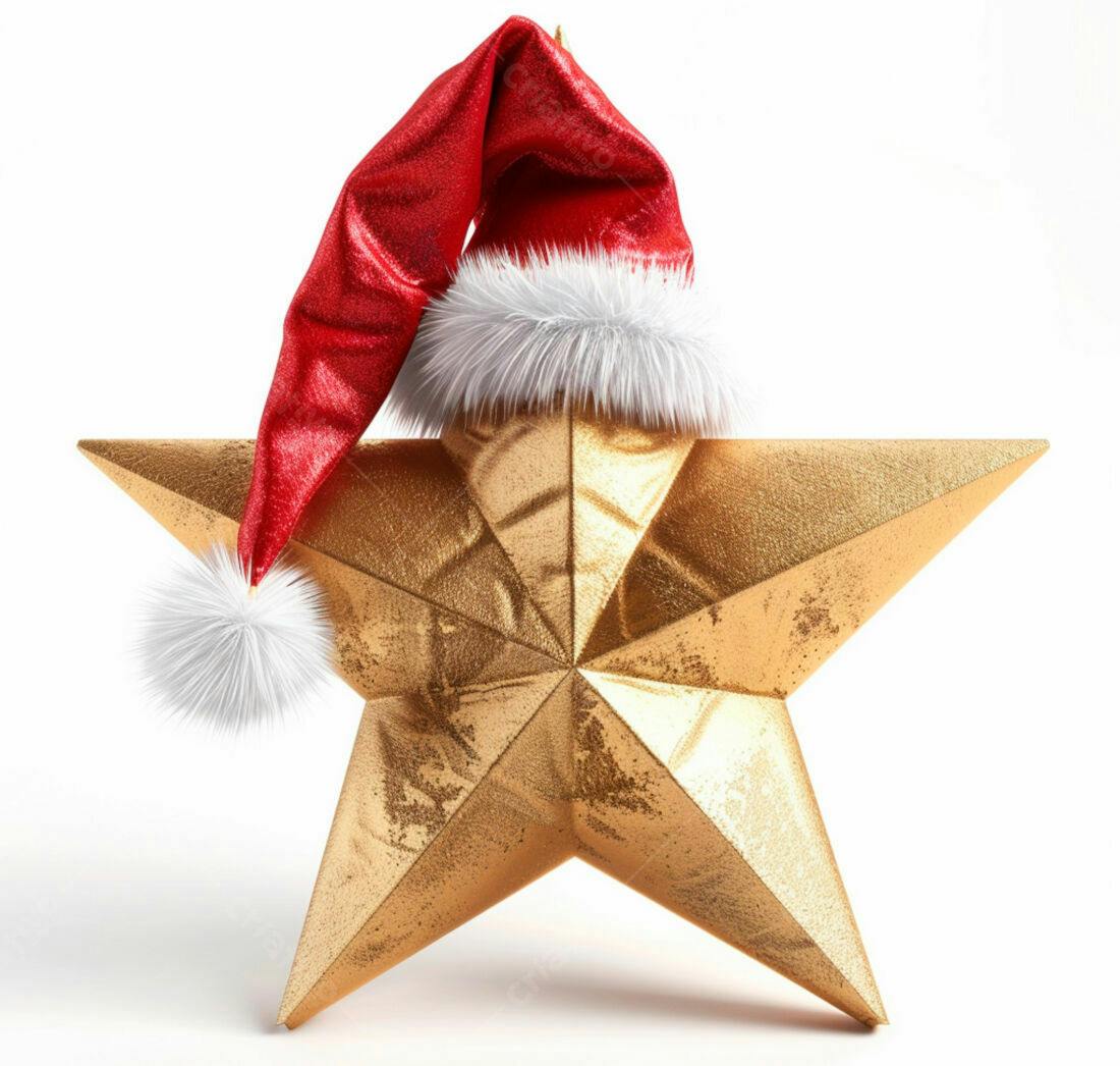 Estrela dourada com chapéu de Papai Noel