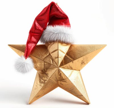 Estrela Dourada 3D Com Um Chapéu De Papai Noel Em Um Fundo Branco