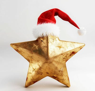 Estrela Dourada 3D Com Um Chapéu De Papai Noel Em Um Fundo Branco