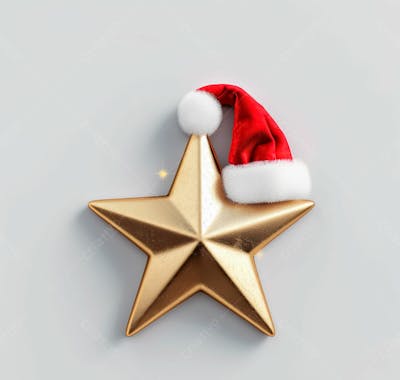 Estrela Dourada 3D Com Um Chapéu De Papai Noel Em Um Fundo Branco
