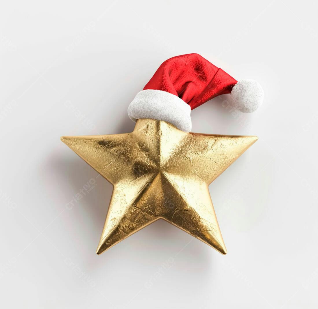 Estrela dourada com chapéu de Papai Noel