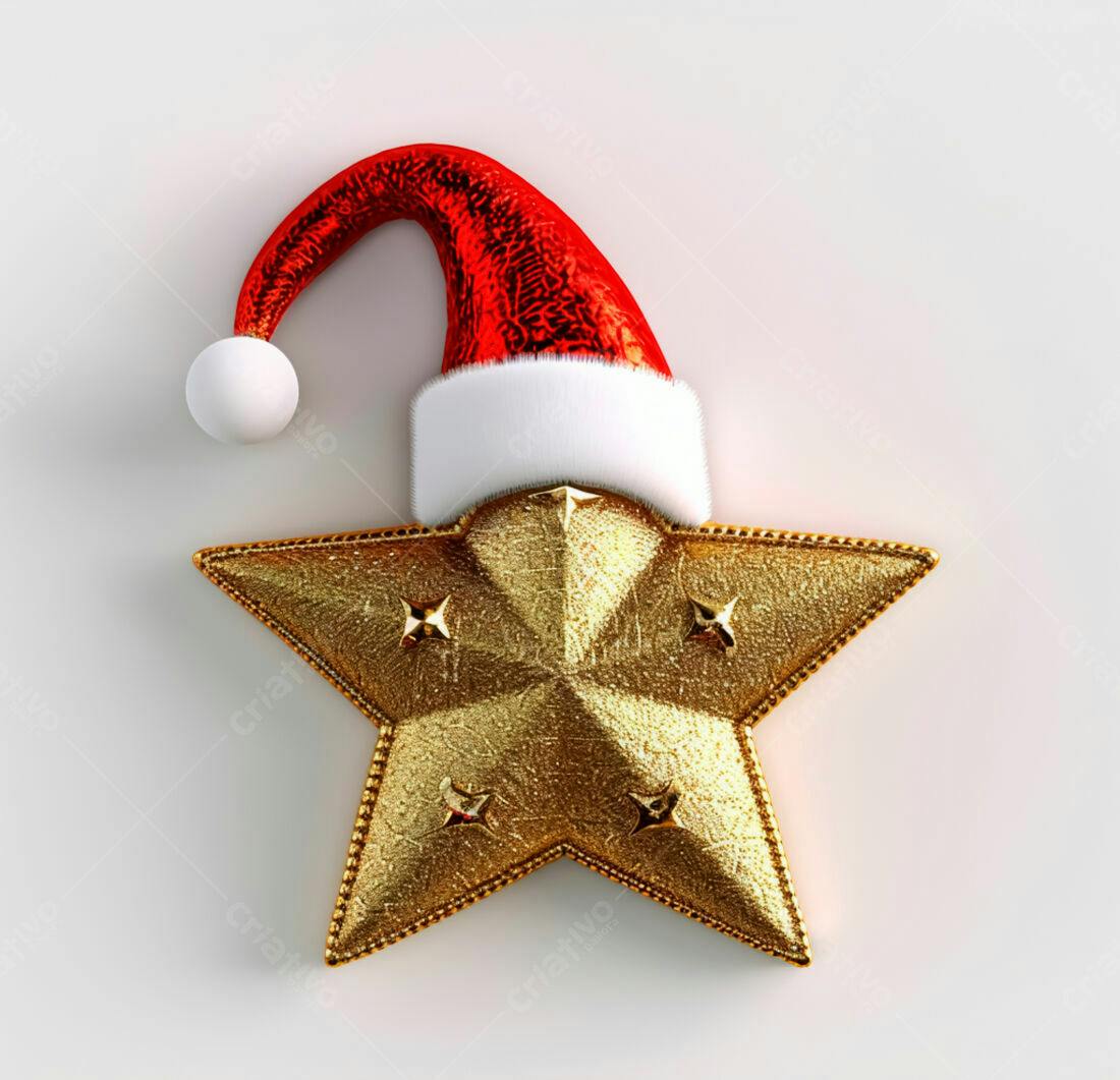 Estrela dourada com chapéu de Papai Noel