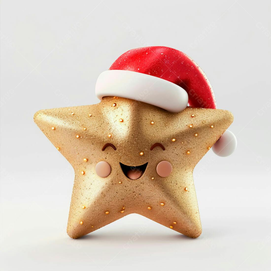 Estrela dourada de Natal com chapéu de Papai Noel