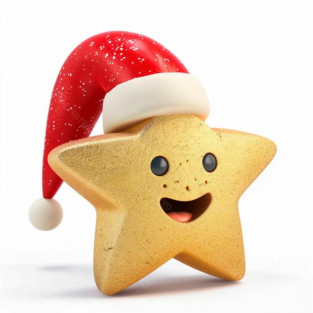 Estrela Dourada 3D Com Um Chapéu De Papai Noel Em Um Fundo Branco