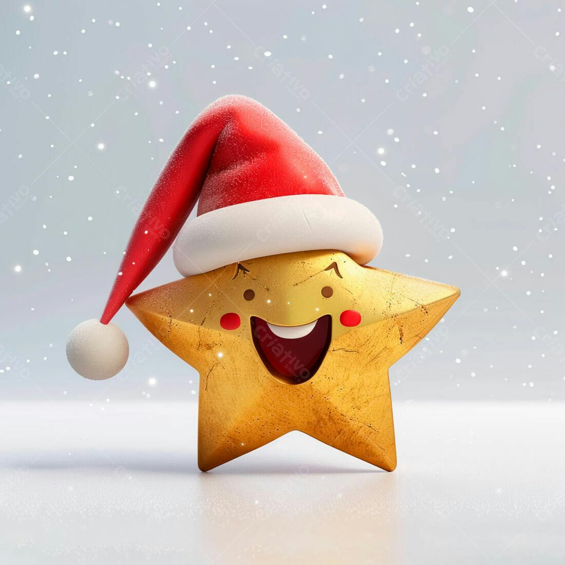 Estrela dourada de Natal com chapéu vermelho