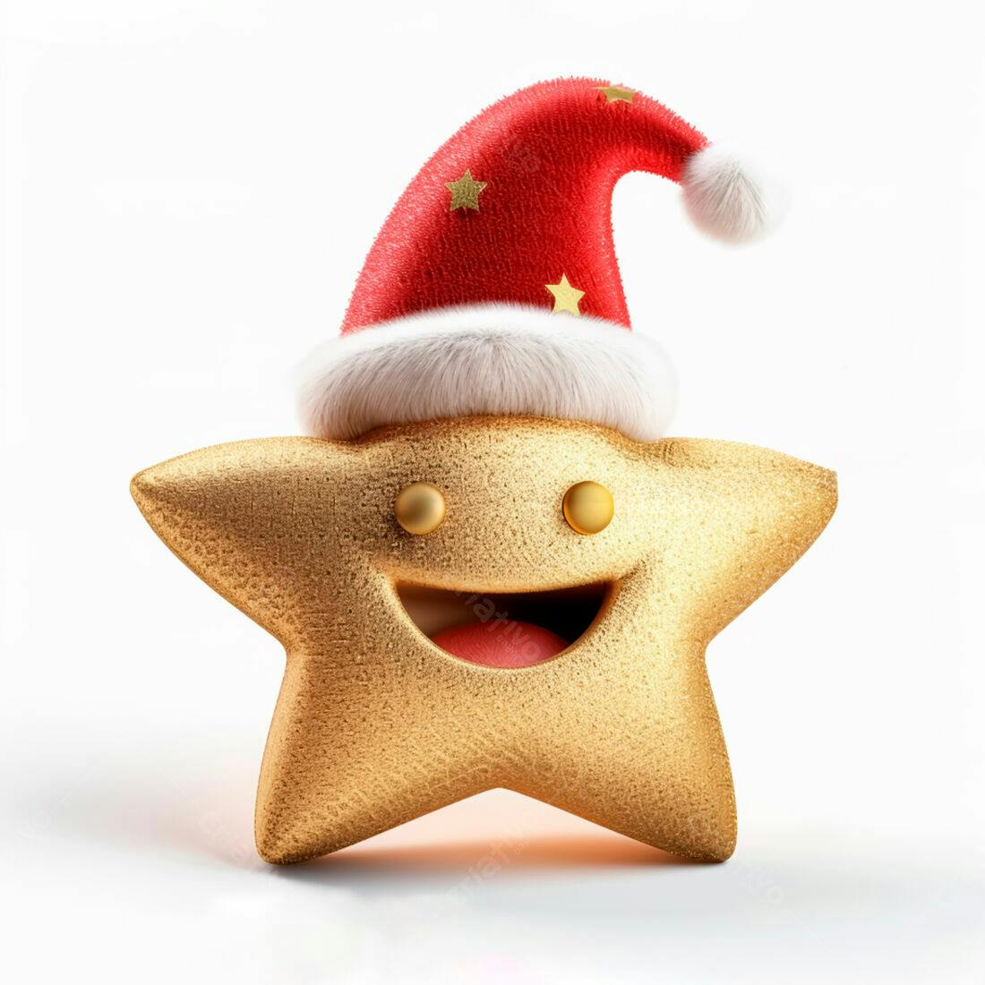 Estrela dourada de Natal com chapéu vermelho