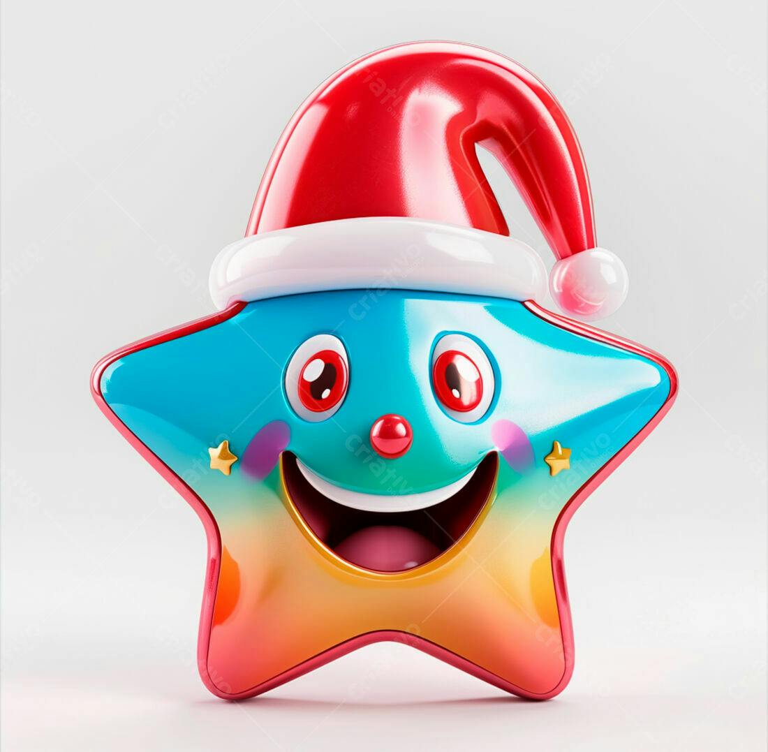 Estrela Natalina sorridente com chapéu vermelho