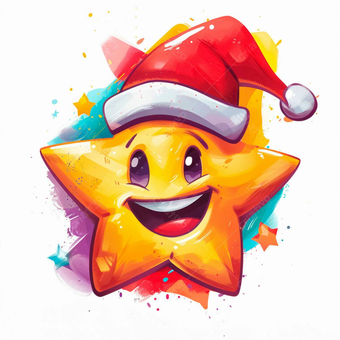 Estrela Natalina sorridente com chapéu vermelho