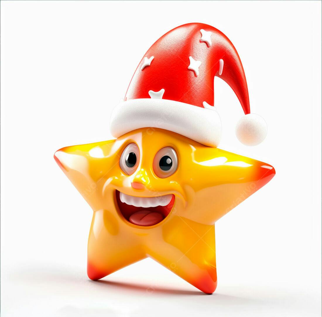 Estrela Natalina alegre usando gorro vermelho