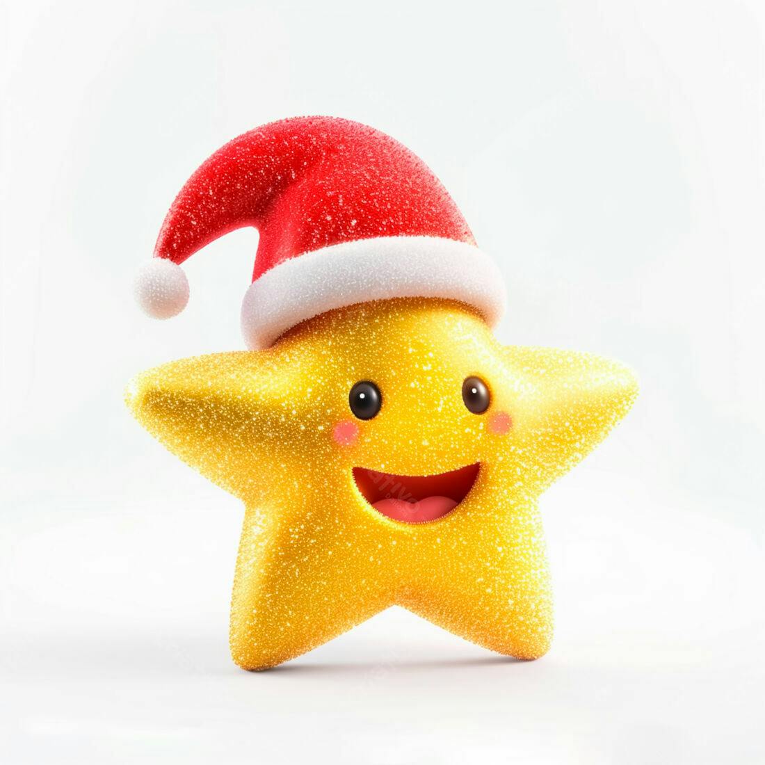 Estrela Natalina sorridente com chapéu vermelho