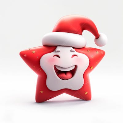 Estrela Vermelha 3D Com Um Chapéu De Papai Noel Em Um Fundo Branco