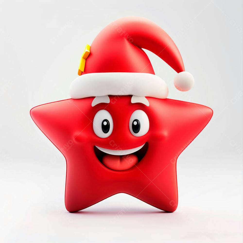 Estrela Vermelha 3D Com Um Chapéu De Papai Noel Em Um Fundo Branco