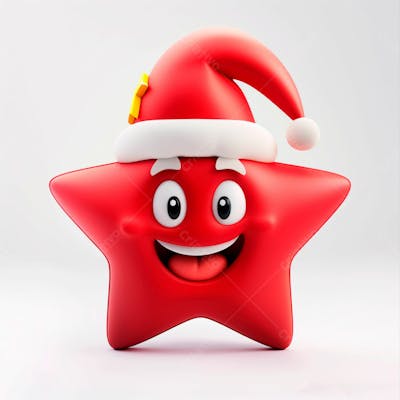 Estrela Vermelha 3D Com Um Chapéu De Papai Noel Em Um Fundo Branco