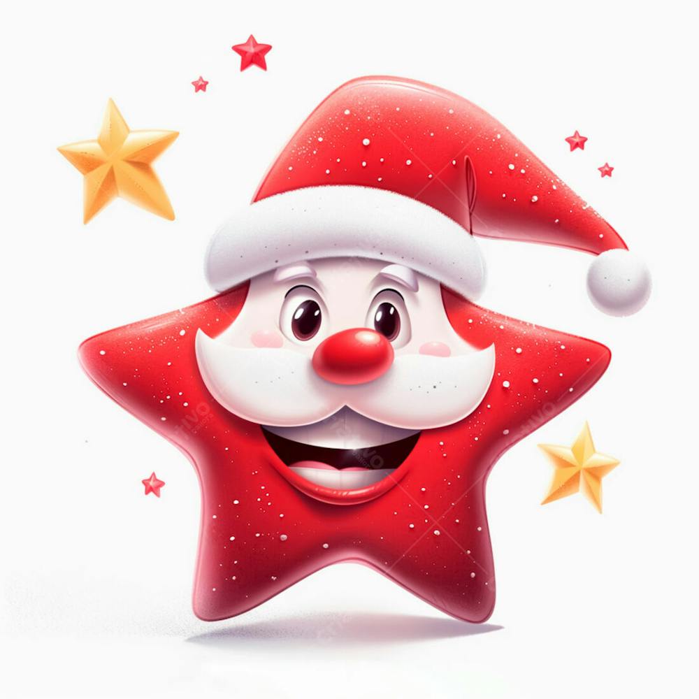 Estrela Vermelha 3D Com Um Chapéu De Papai Noel Em Um Fundo Branco
