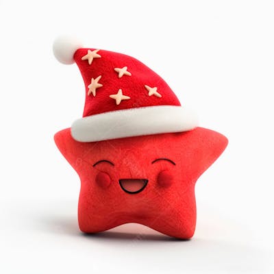 Estrela Vermelha 3D Com Um Chapéu De Papai Noel Em Um Fundo Branco